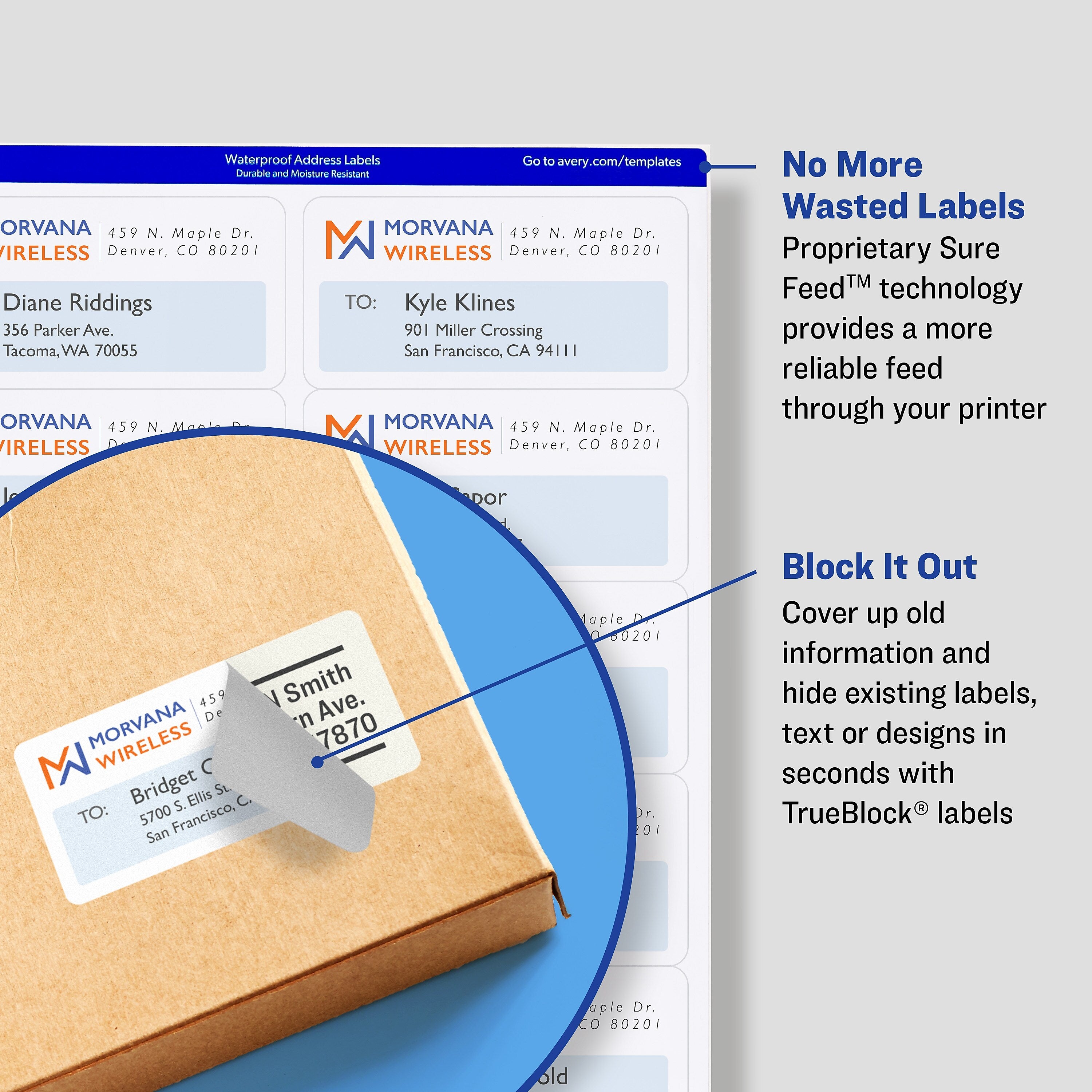 Avery TrueBlock Laser Shipping Labels, 2" x 4", White, 10 Labels/Sheet, 500 Sheets/Box, 5,000 Labels/Box