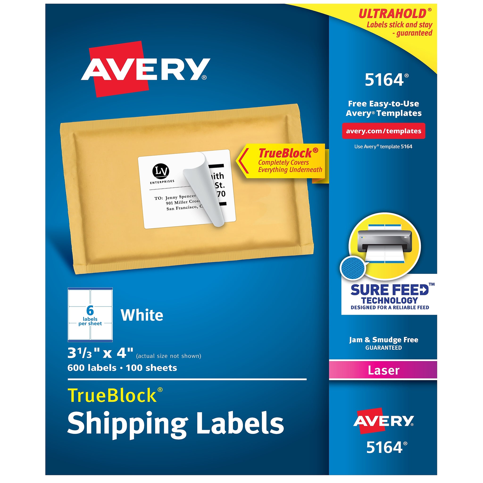 Avery TrueBlock Laser Shipping Labels, 3-1/3