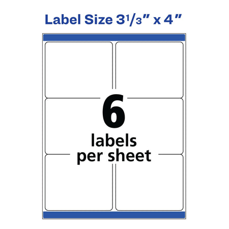 Avery TrueBlock Laser Shipping Labels, 3-1/3" x 4", White, 6 Labels/Sheet, 100 Sheets/Box