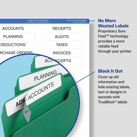 Avery TrueBlock Laser/Inkjet File Folder Labels, 2/3" x 3 7/16", Green, 1500 Labels Per Pack