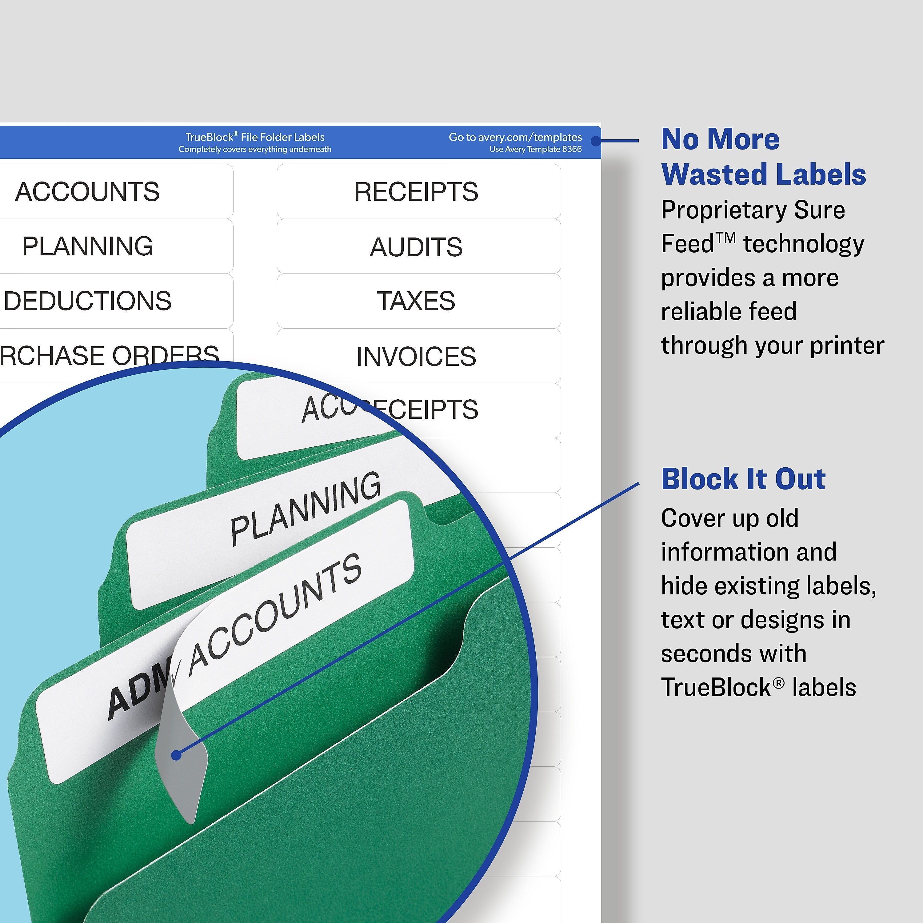Avery TrueBlock Laser/Inkjet File Folder Labels, 2/3