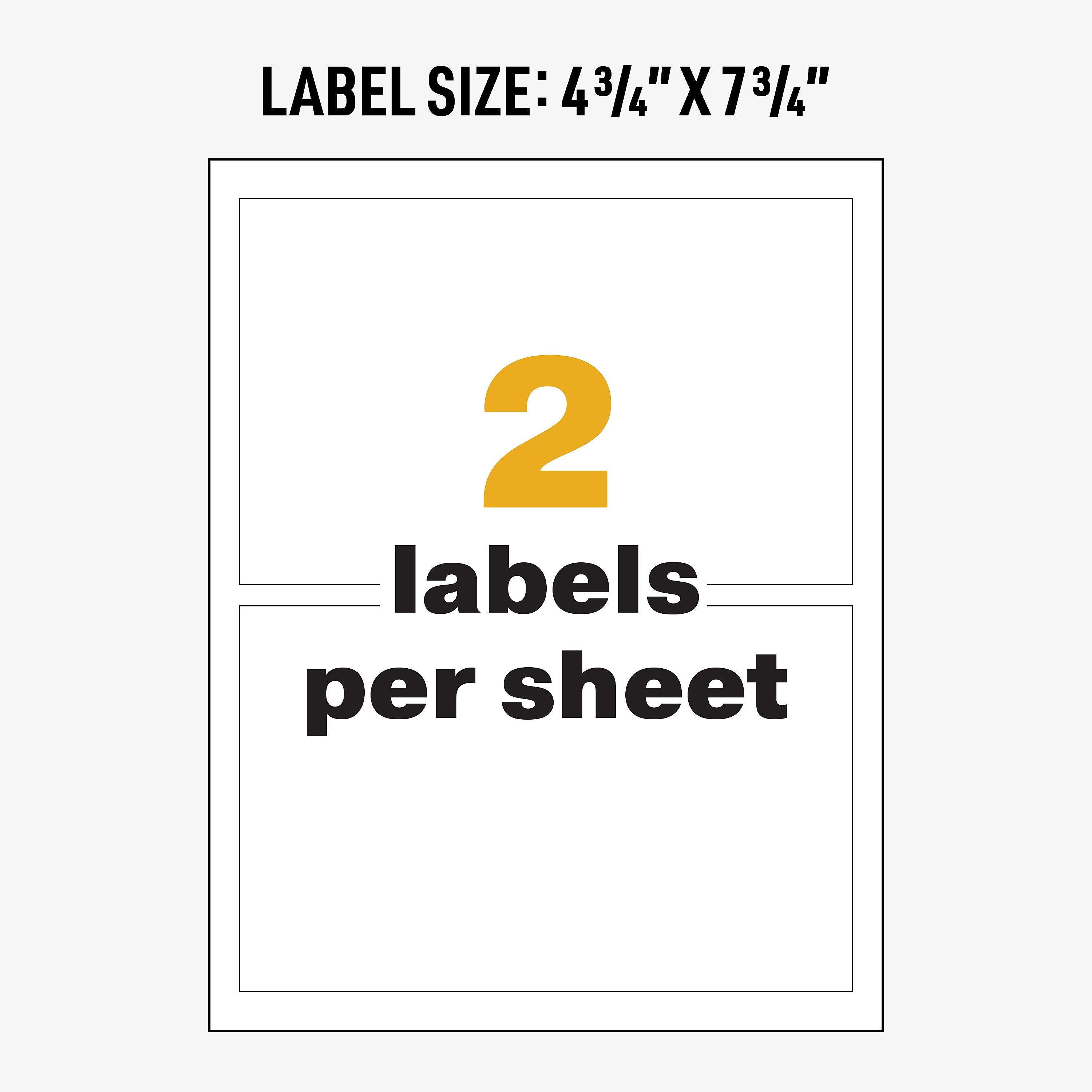 Avery UltraDuty Waterproof Laser Chemical Labels 4-3/4" x 7-3/4", White, 2 Labels/Sheet, 50 Sheets/Box