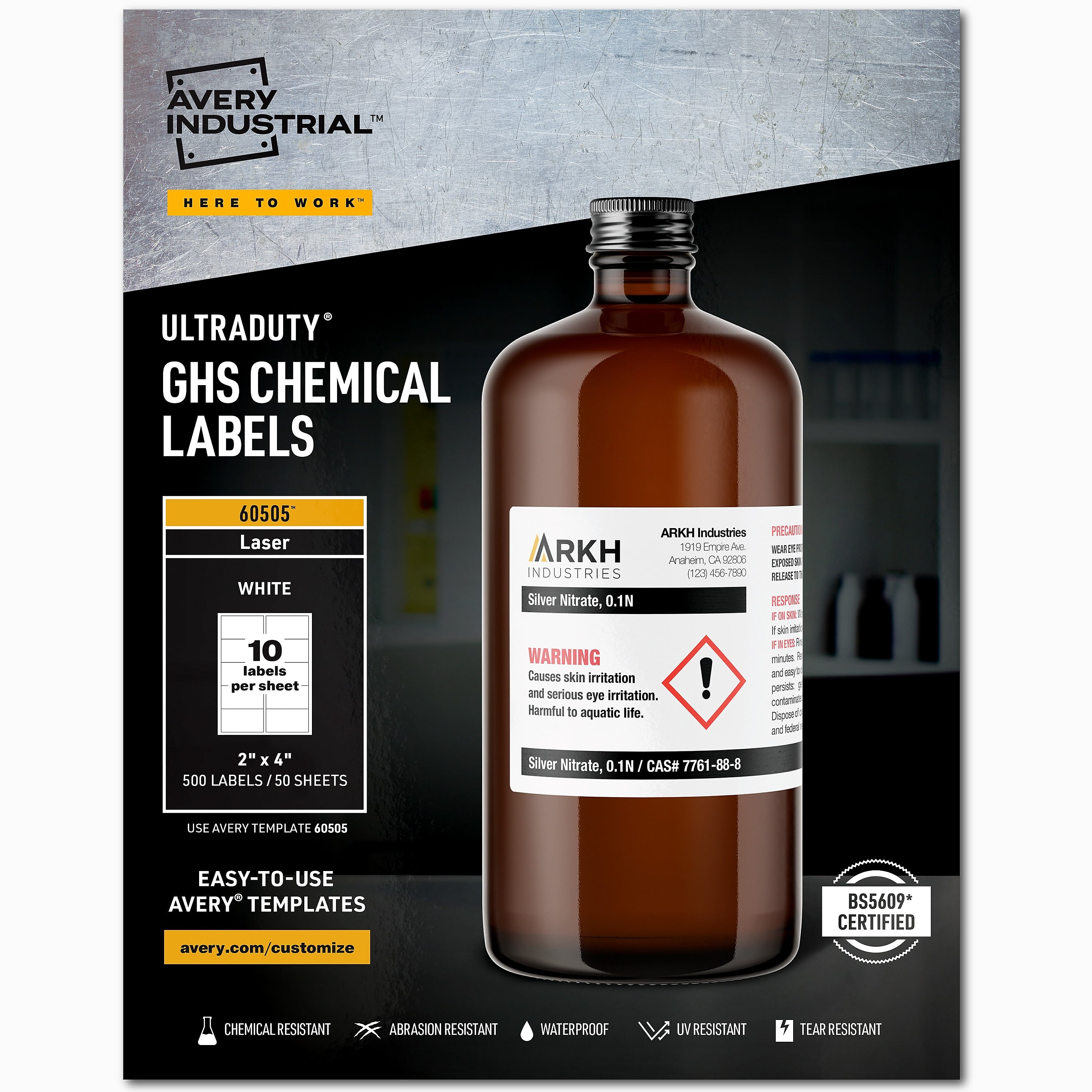 Avery UltraDuty Waterproof Laser GHS Chemical Labels, 2