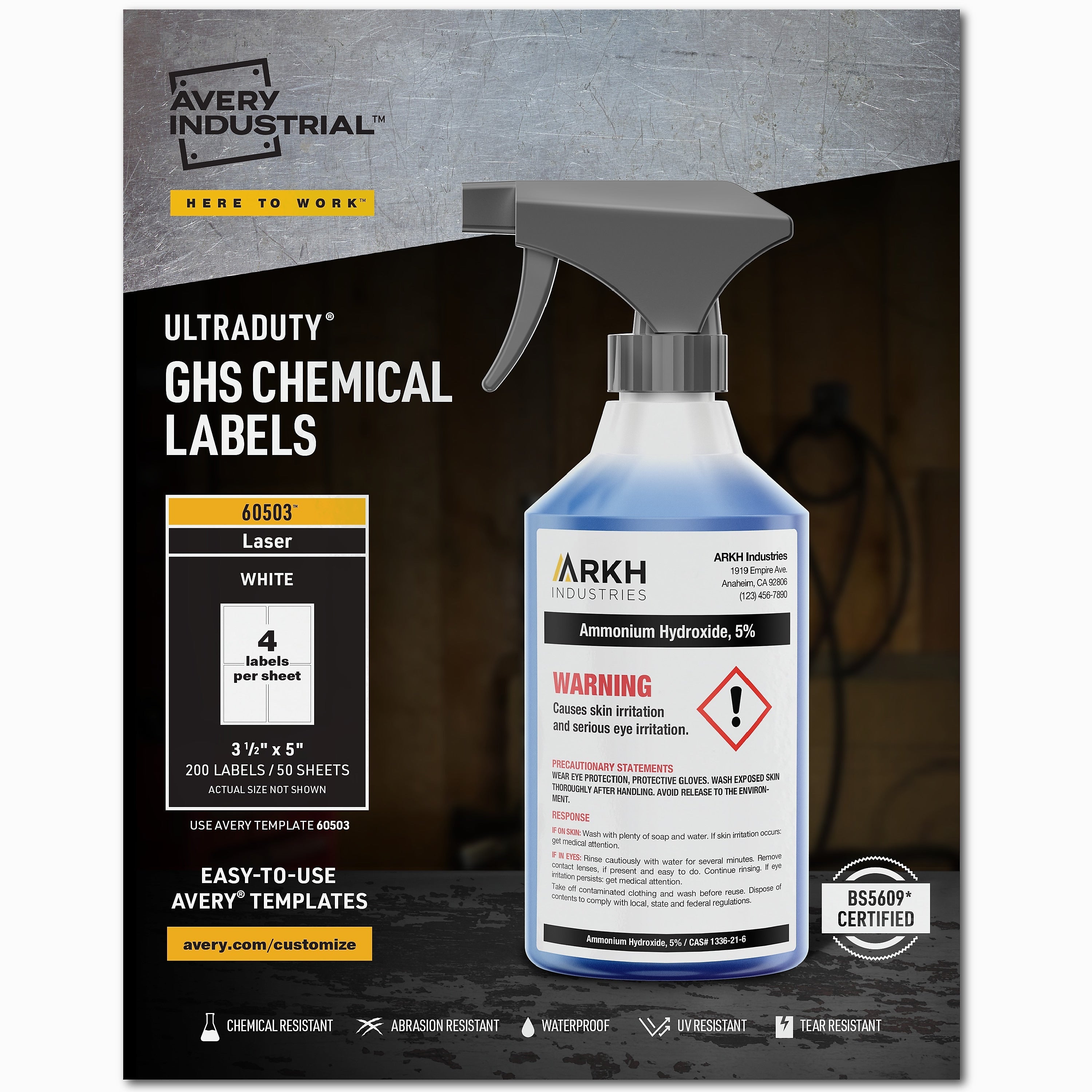 Avery UltraDuty Waterproof Laser GHS Chemical Labels, 3 1/2