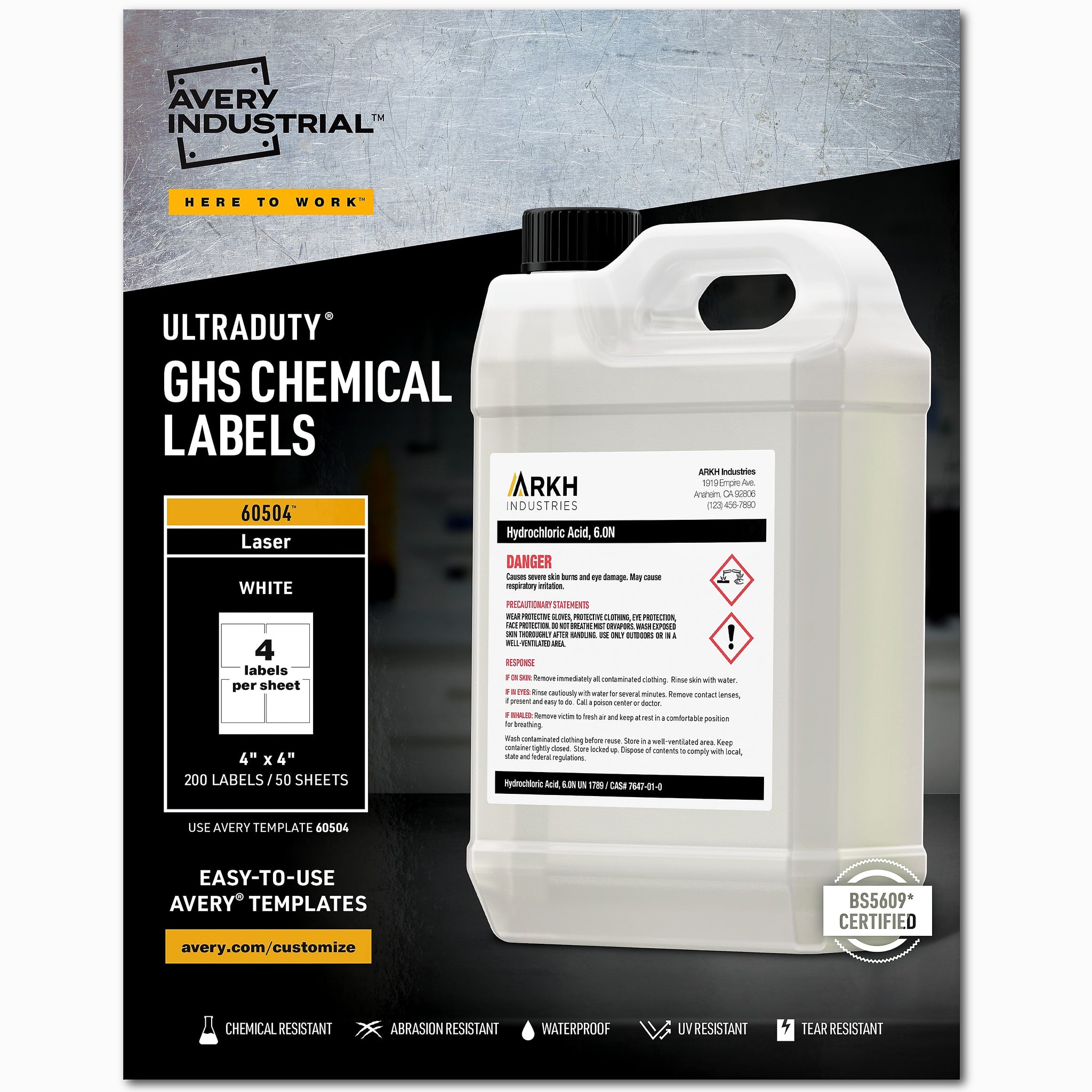 Avery UltraDuty Waterproof Laser GHS Chemical Labels, 4