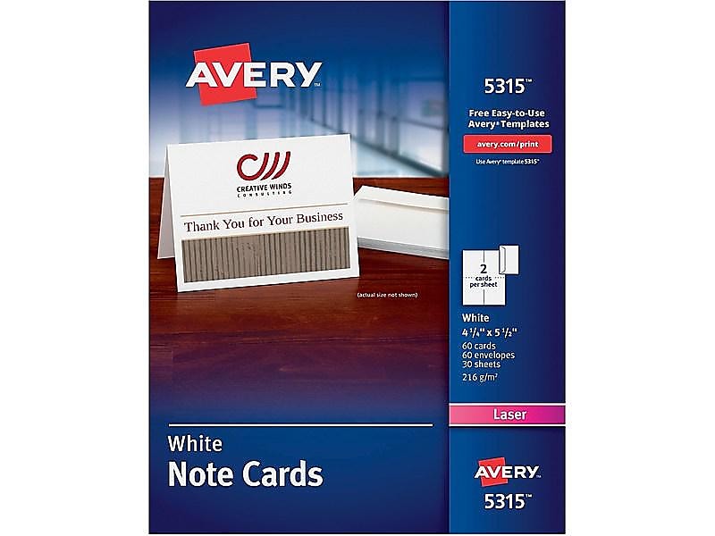 Avery Uncoated Notecards, 5.5" x 4.25", White, 60/Box