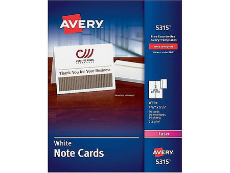 Avery Uncoated Notecards, 5.5" x 4.25", White, 60/Box