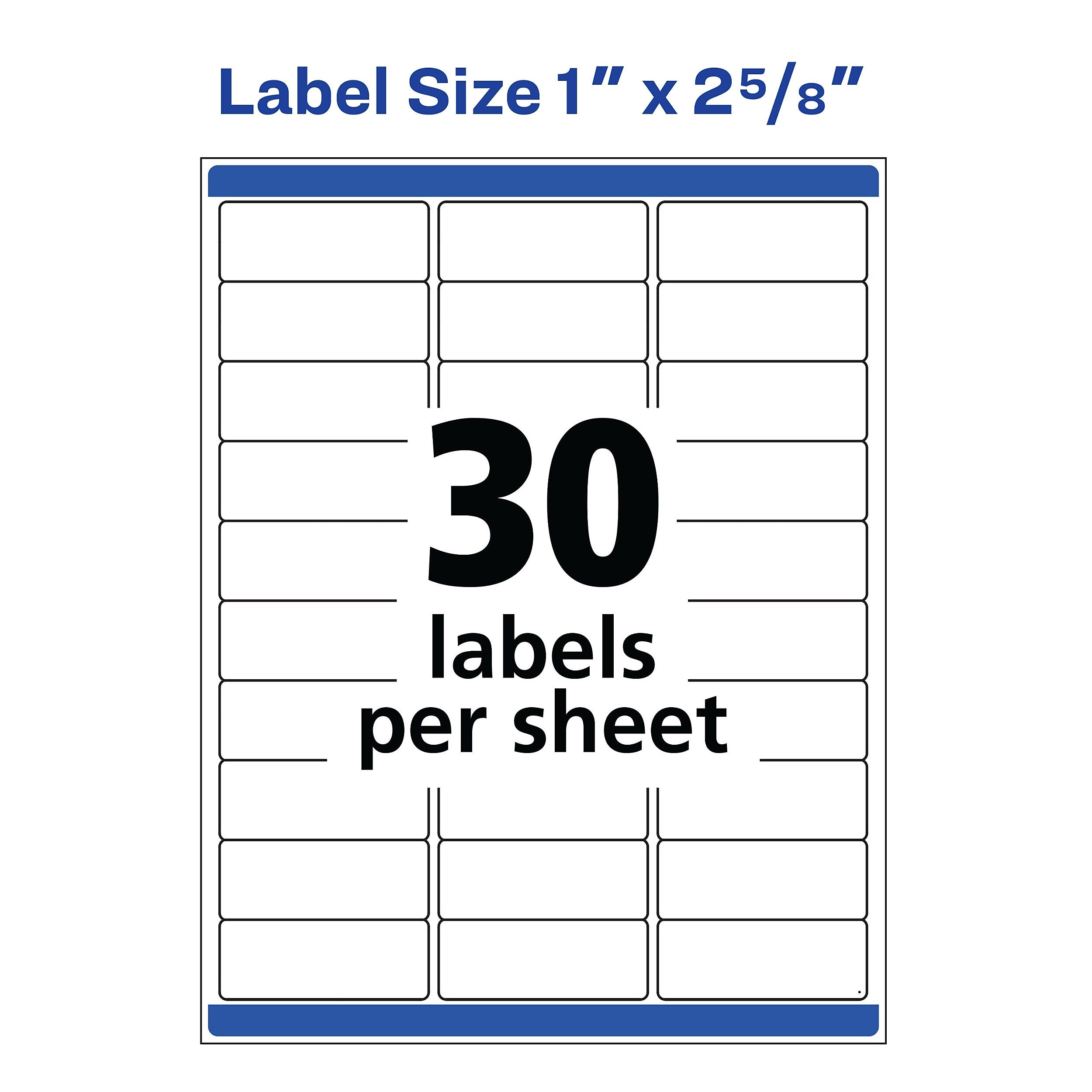 Avery Waterproof Laser Address Labels, 1" x 2-5/8", Matte White, 30 Labels/Sheet, 50 Sheets/Box