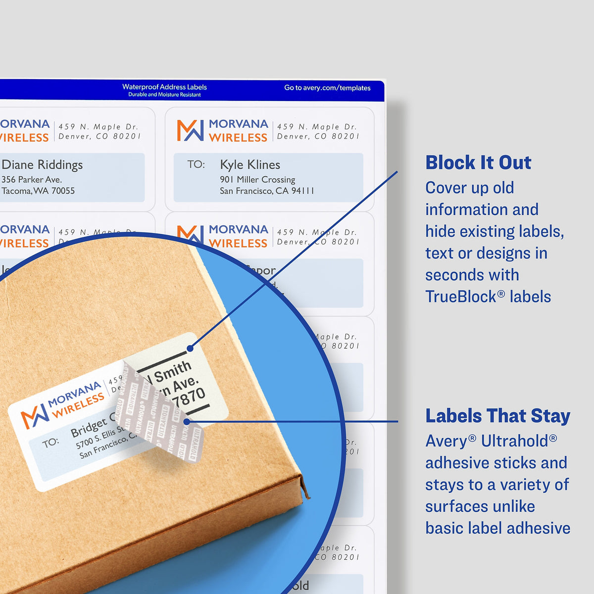 Avery Waterproof Laser Shipping Labels, 2" x 4", Matte White, 10 Labels/Sheet, 50 Sheets/Box, 500 Labels/Box