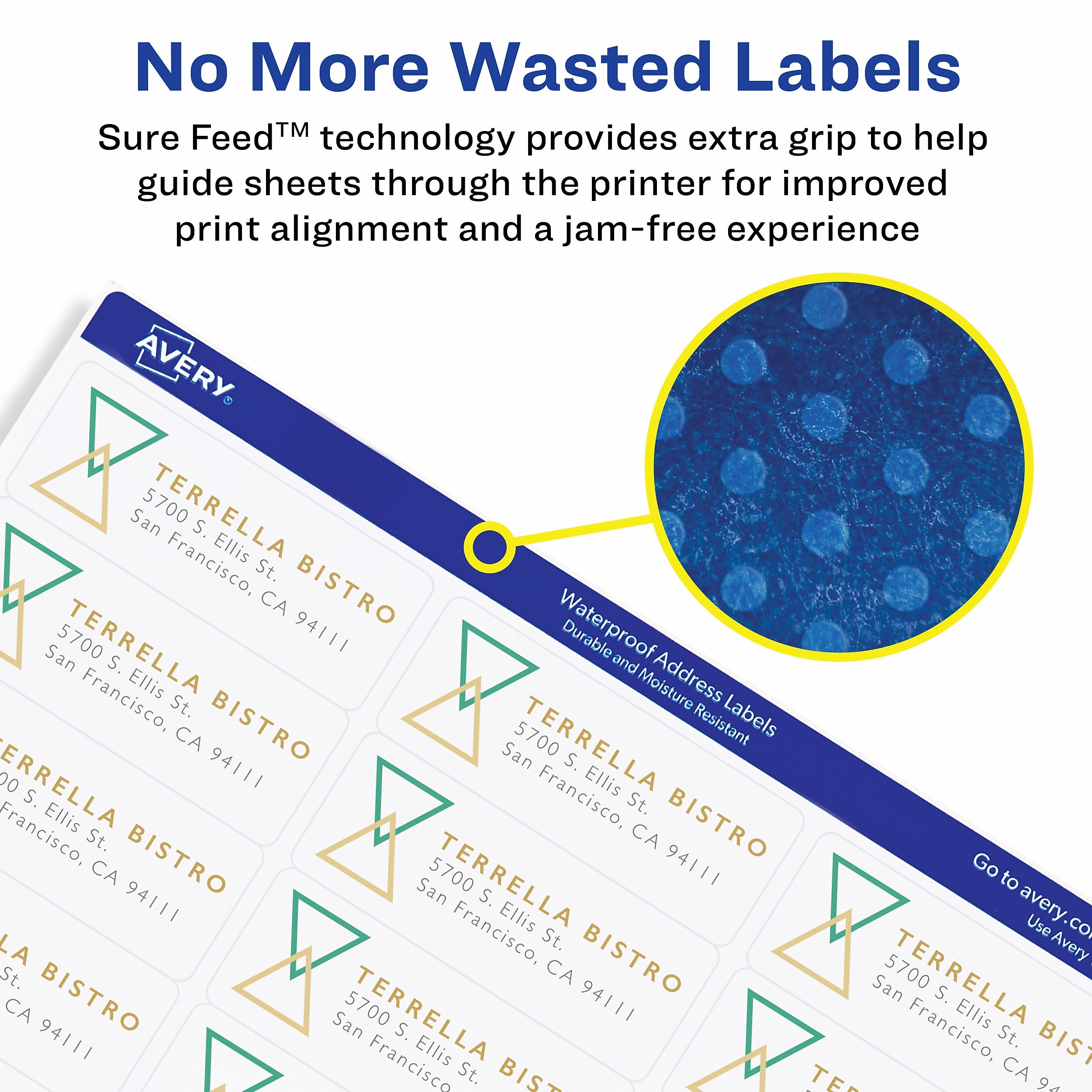 Avery Waterproof Laser Shipping Labels, 2" x 4", Matte White, 10 Labels/Sheet, 50 Sheets/Box, 500 Labels/Box