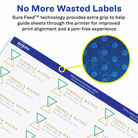 Avery Waterproof Laser Shipping Labels, 2" x 4", Matte White, 10 Labels/Sheet, 50 Sheets/Box, 500 Labels/Box