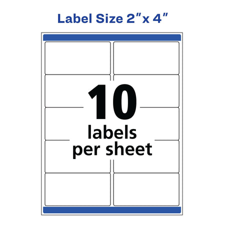 Avery Waterproof Laser Shipping Labels, 2" x 4", Matte White, 10 Labels/Sheet, 50 Sheets/Box, 500 Labels/Box