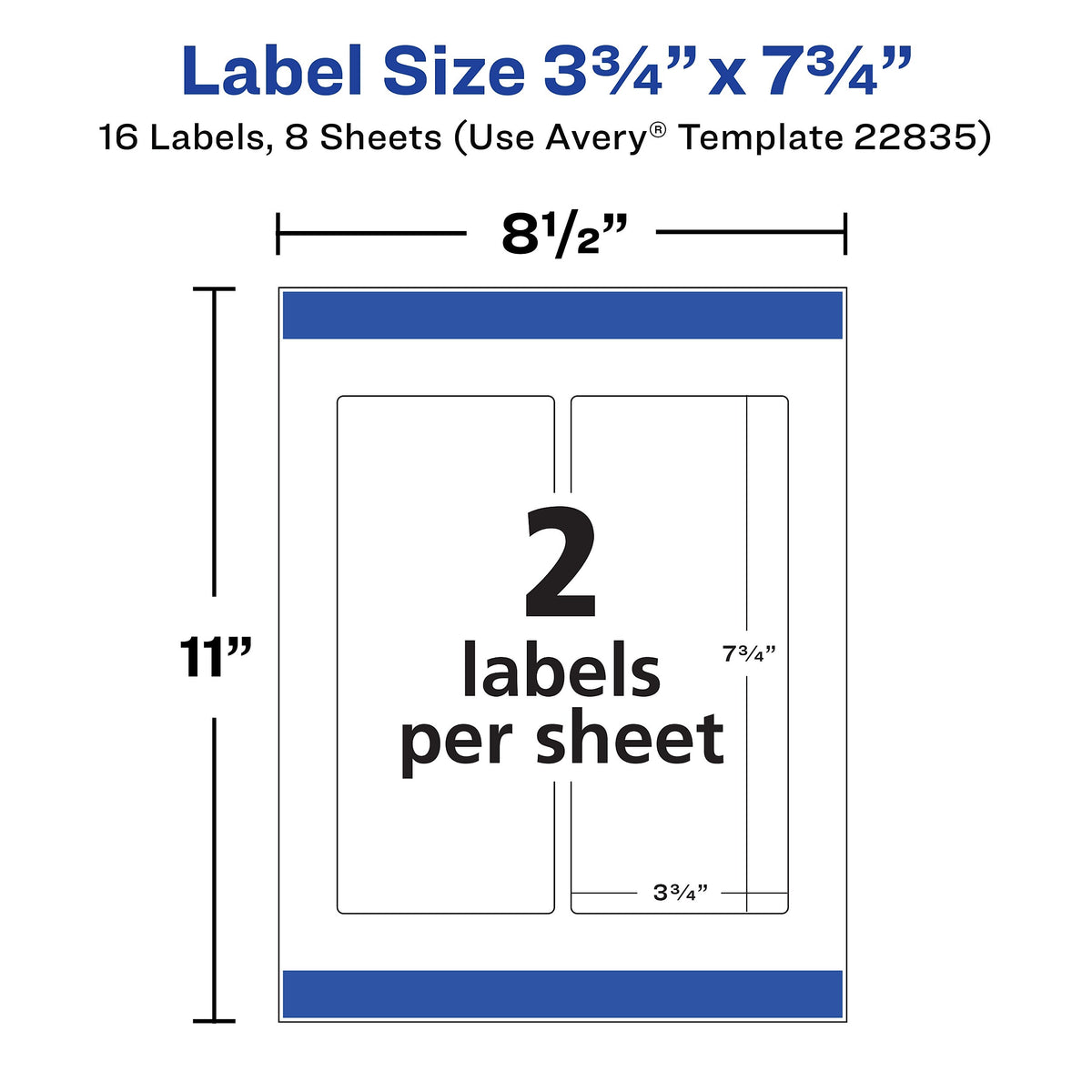 Avery Waterproof Wraparound Laser/Inkjet Labels, 3 1/4" x 7 3/4", White, 2 Labels/Sheet, 8 Sheets/Pack, 16 Labels/Pack