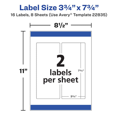 Avery Waterproof Wraparound Laser/Inkjet Labels, 3 1/4" x 7 3/4", White, 2 Labels/Sheet, 8 Sheets/Pack, 16 Labels/Pack