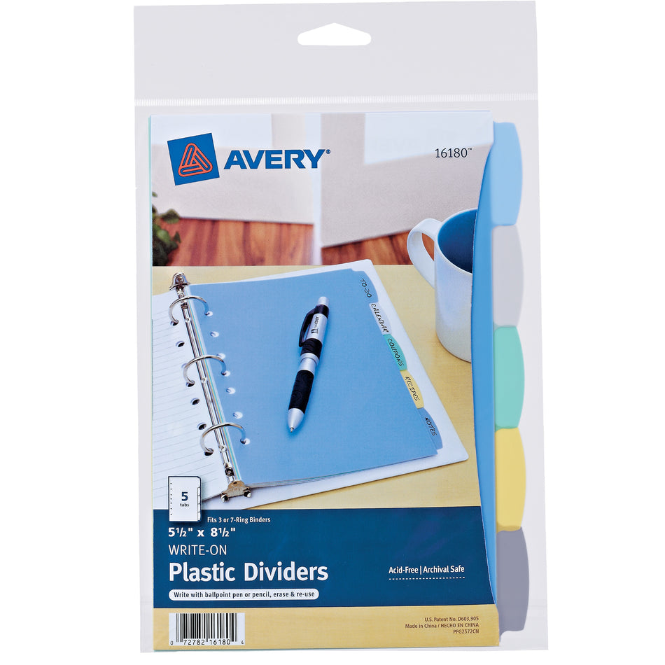 Avery Write & Erase Plastic Mini Dividers, 5 Tabs, Multicolor