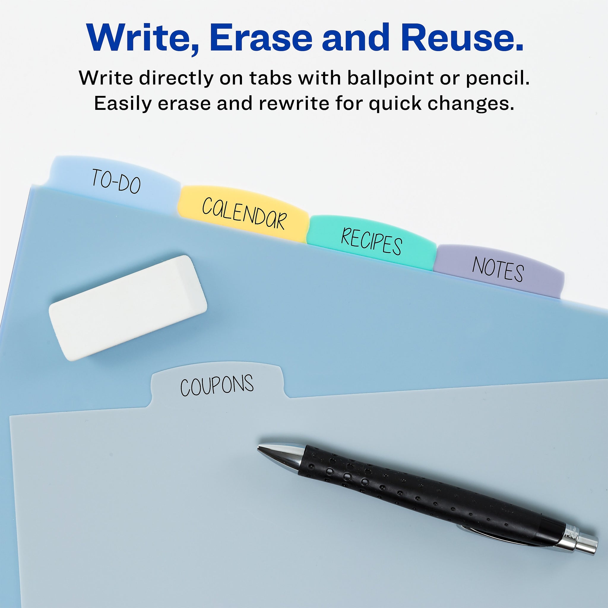 Avery Write & Erase Plastic Mini Dividers, 5 Tabs, Multicolor