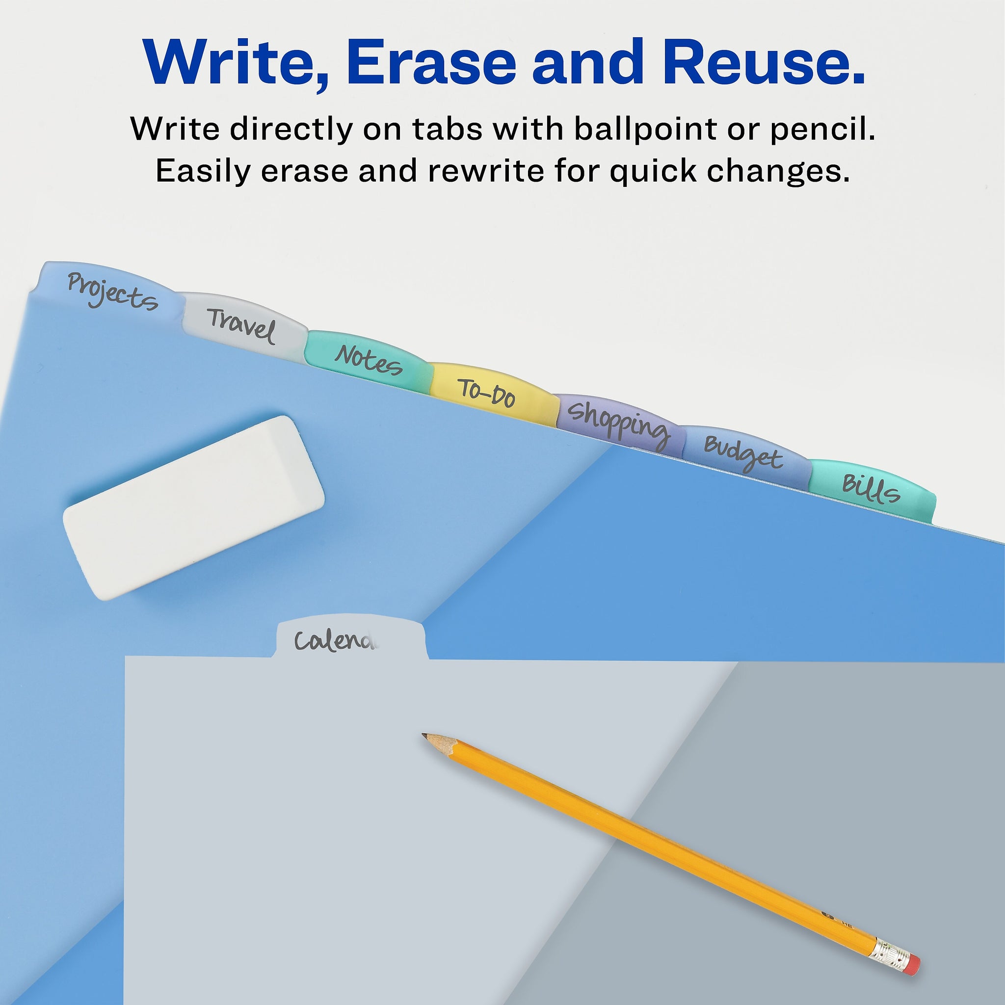 Avery Write & Erase Pocket Plastic Dividers, 8 Tabs, Multicolor
