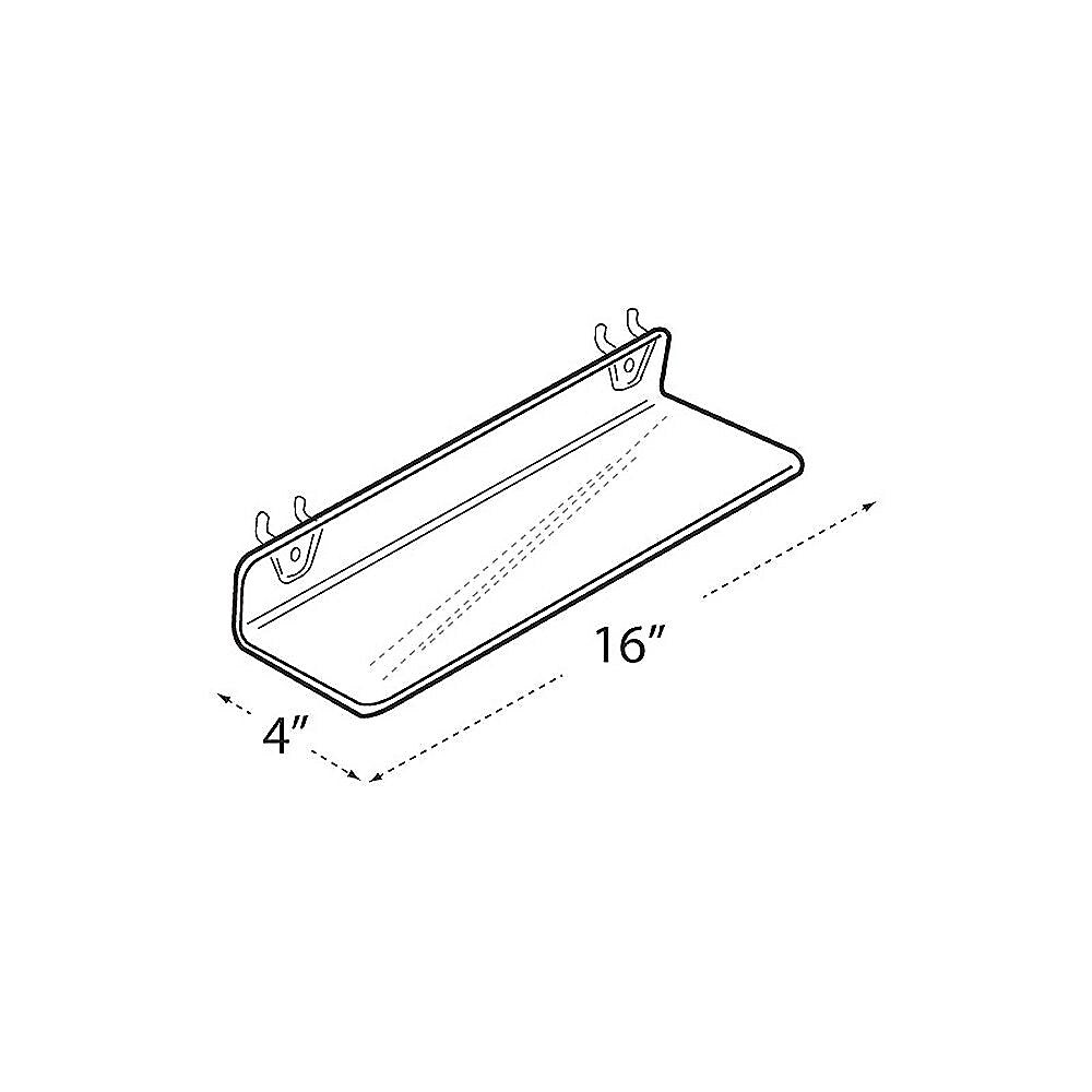 Azar® 16" x 4" Acrylic Shelf For Pegboard/Slatwall, Clear, 4/Pk