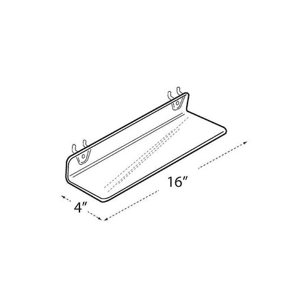 Azar® 16" x 4" Acrylic Shelf For Pegboard/Slatwall, Clear, 4/Pk