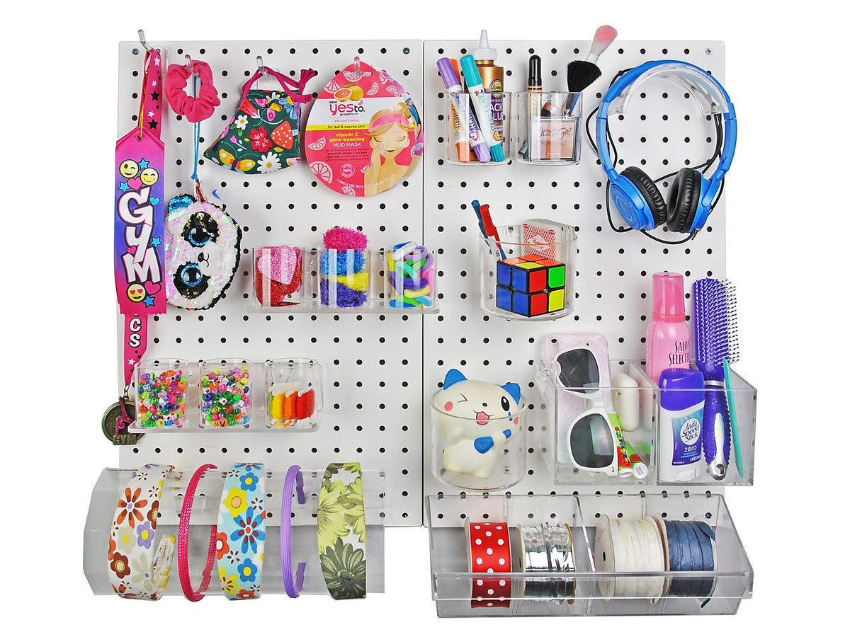 Azar 22" x 27" 24-Piece Pegboard Wall Organizer Kit, White, Each