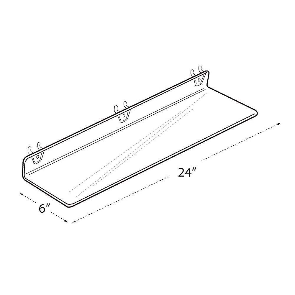 Azar® 24" x 6" Acrylic Shelf For Pegboard/Slatwall, Clear, 4/Pk