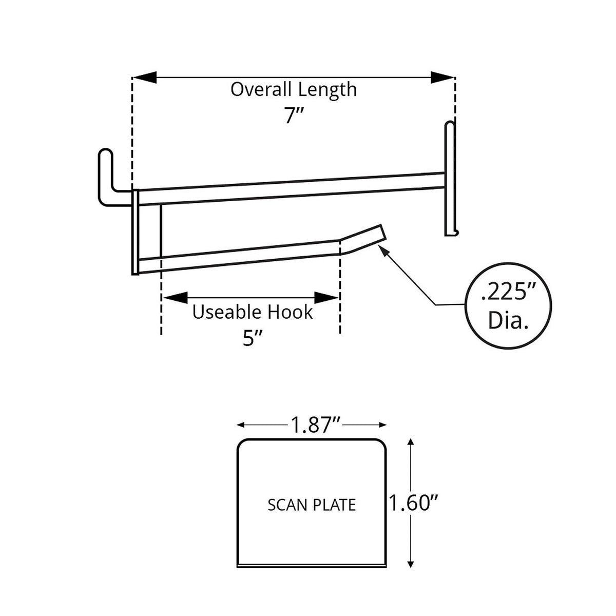 Azar® 6" Glass Filled Nylon Pegboard Scan Hooks, Black, 50/Set