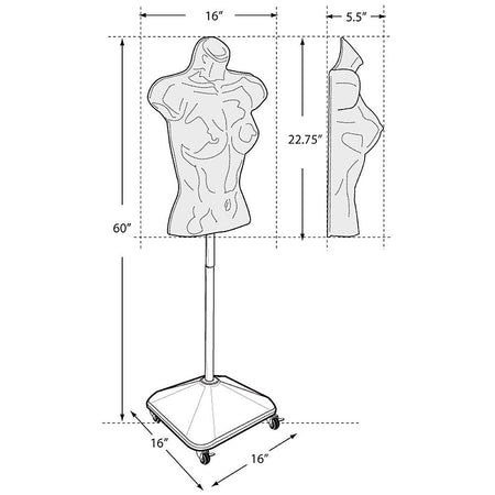 Azar 60" Plastic Female Bust on Wheeled Plastic Base, White