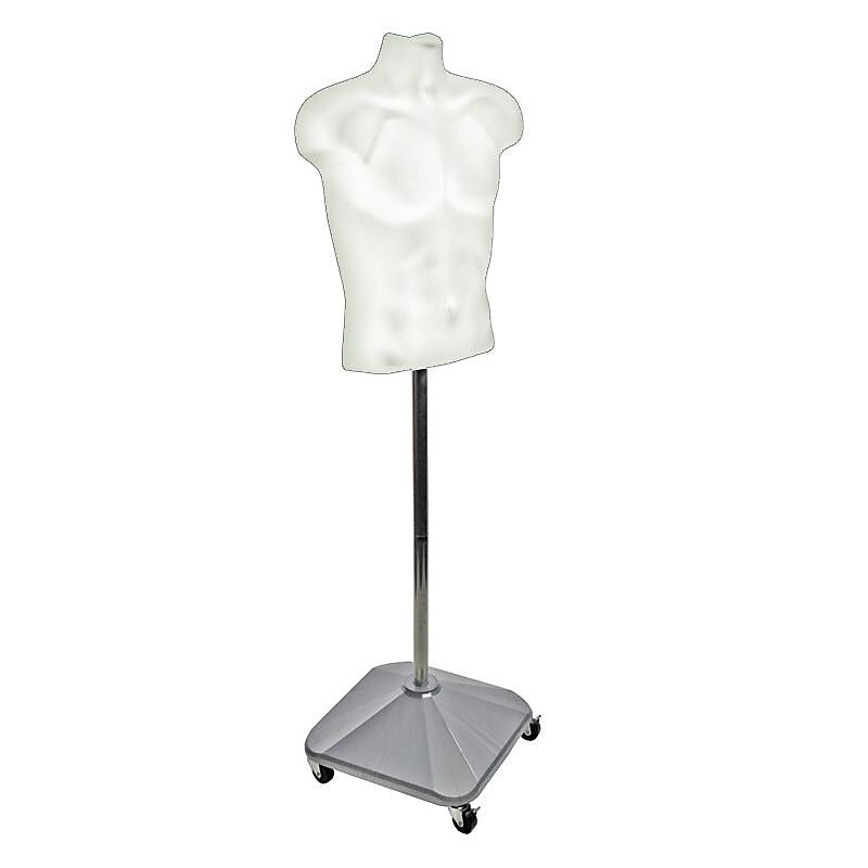 Azar Displays 60" Plastic Male Bust on Wheeled Plastic Base, White