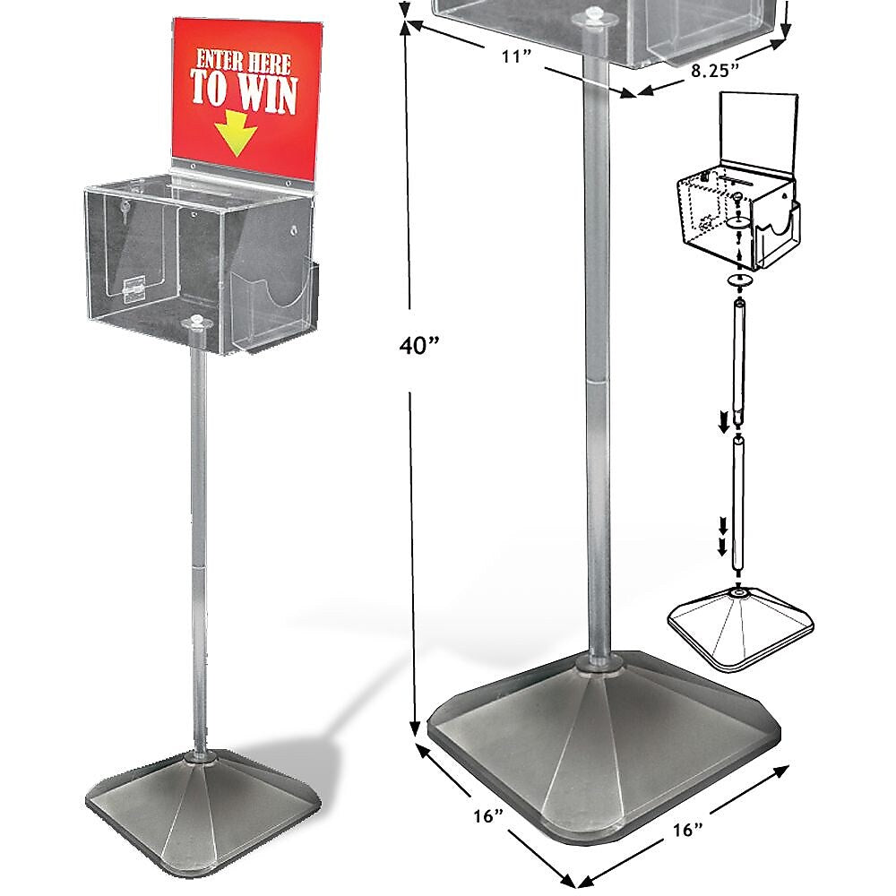 Azar® Extra Large Suggestion Box With Pocket, Lock and Keys on Pedestal, Clear