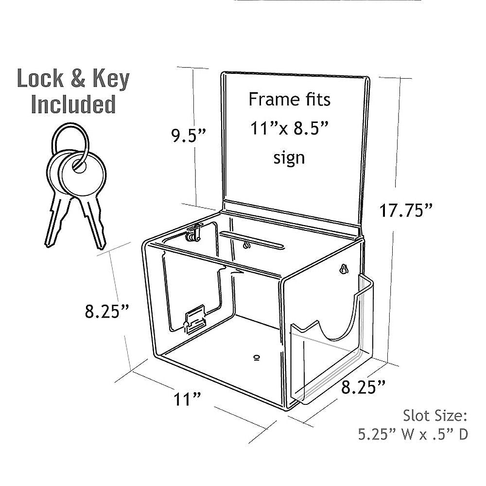 Azar® Extra Large Suggestion Box With Pocket, Lock and Keys on Pedestal, Clear