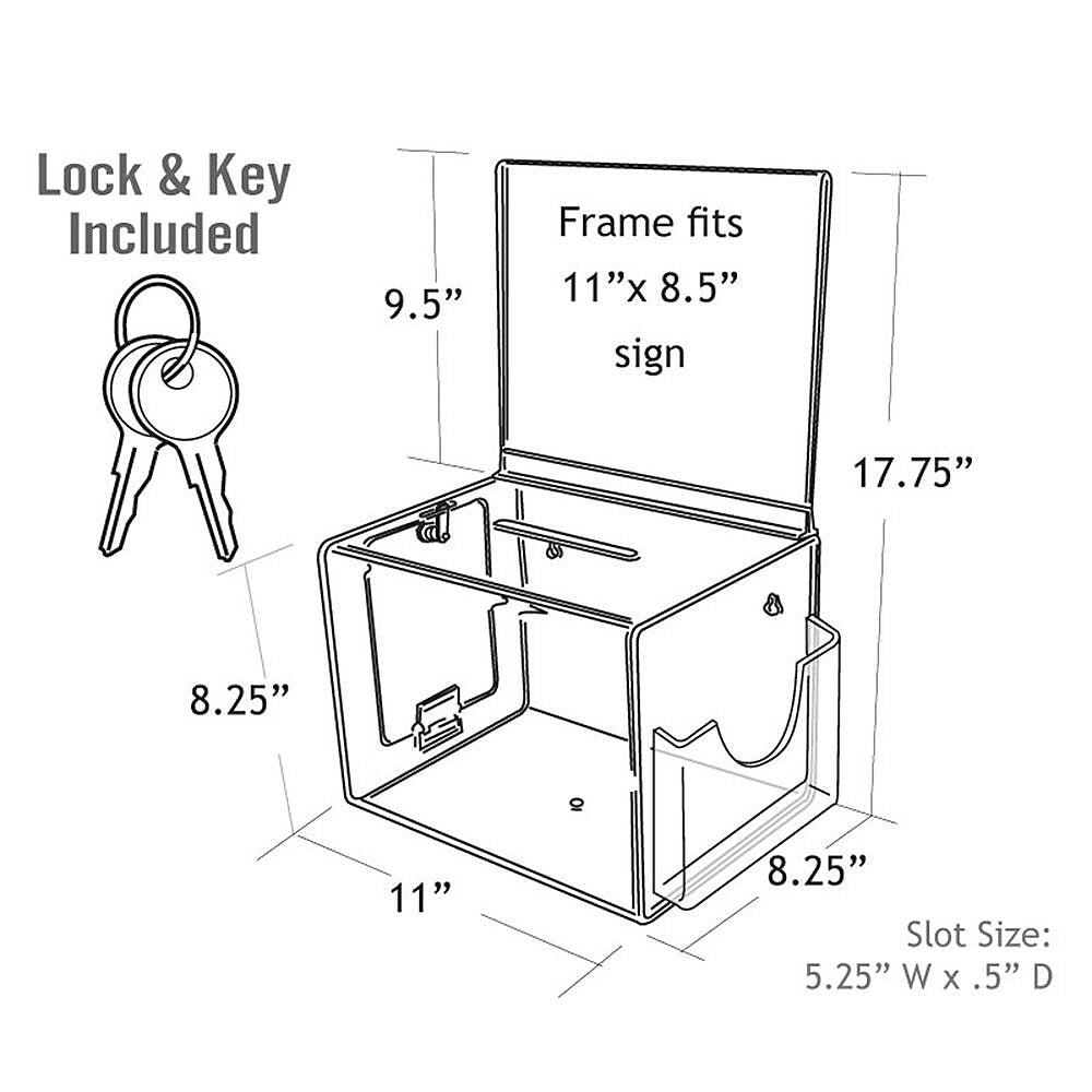 Azar® Extra Large White Suggestion Box With Pocket, Lock and Keys, 8 1/4