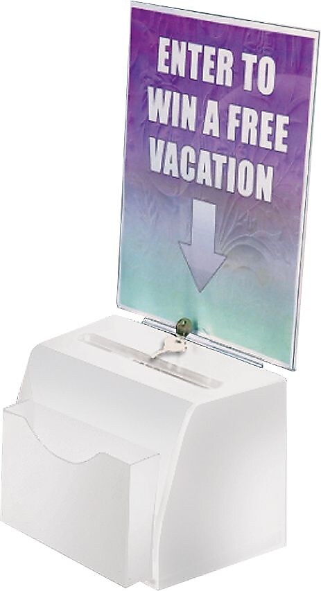 Azar® Medium Molded Suggestion Box With Pocket, Lock and Key, White