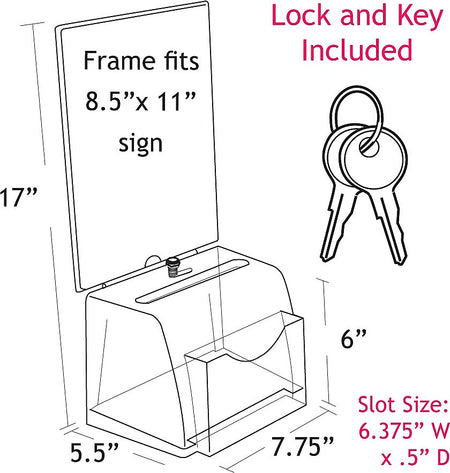 Azar® Medium Molded Suggestion Box With Pocket, Lock and Key, White