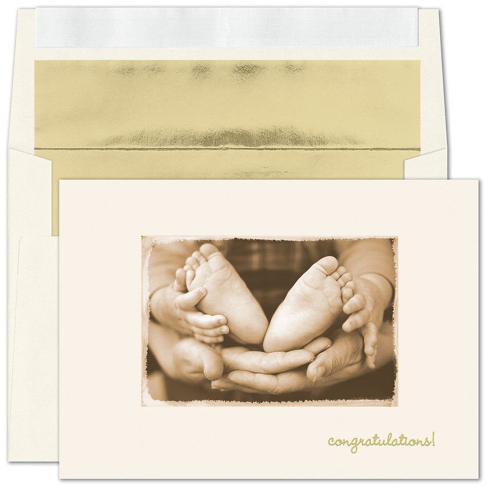 "Baby Congrats" Card w/ Gold Lined Ecru Envelope, 100/BX