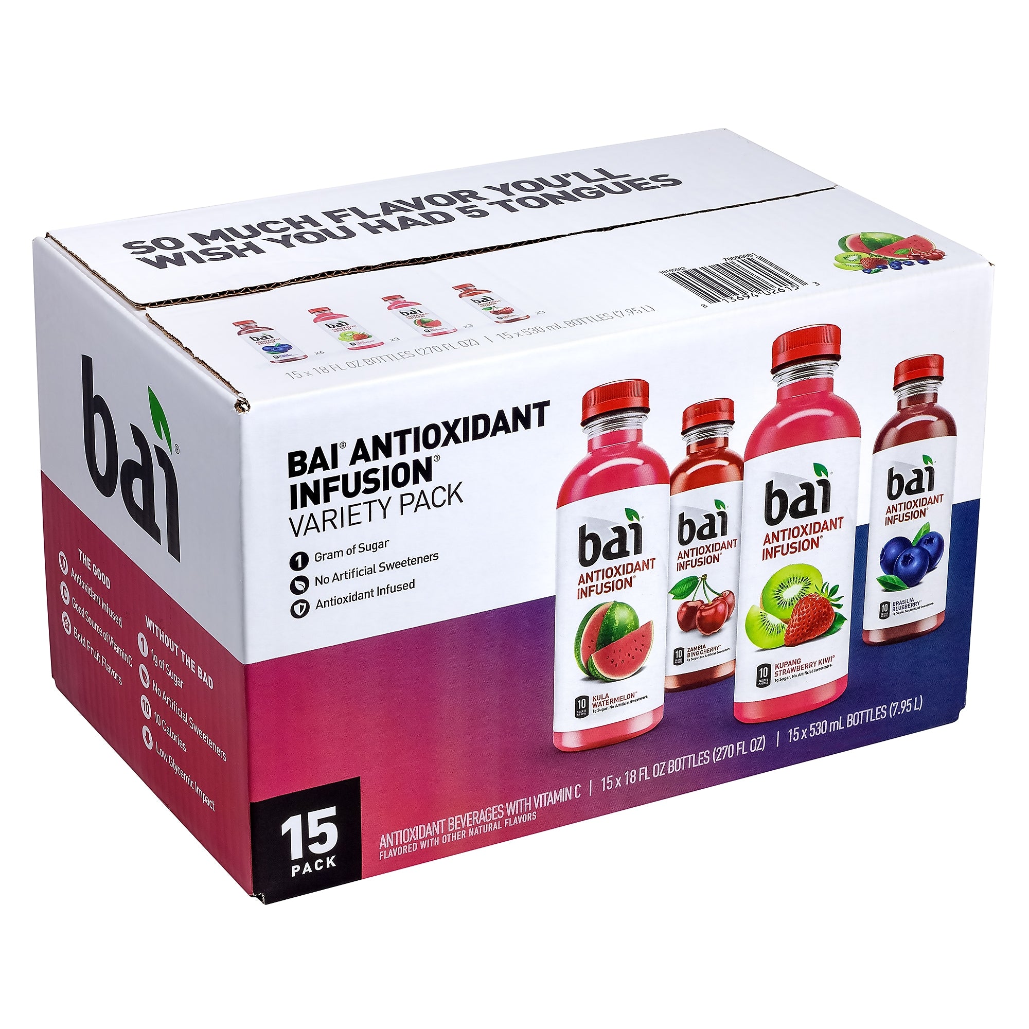 Bai Water Sunset Variety Pack, 18 oz., 15/Pack