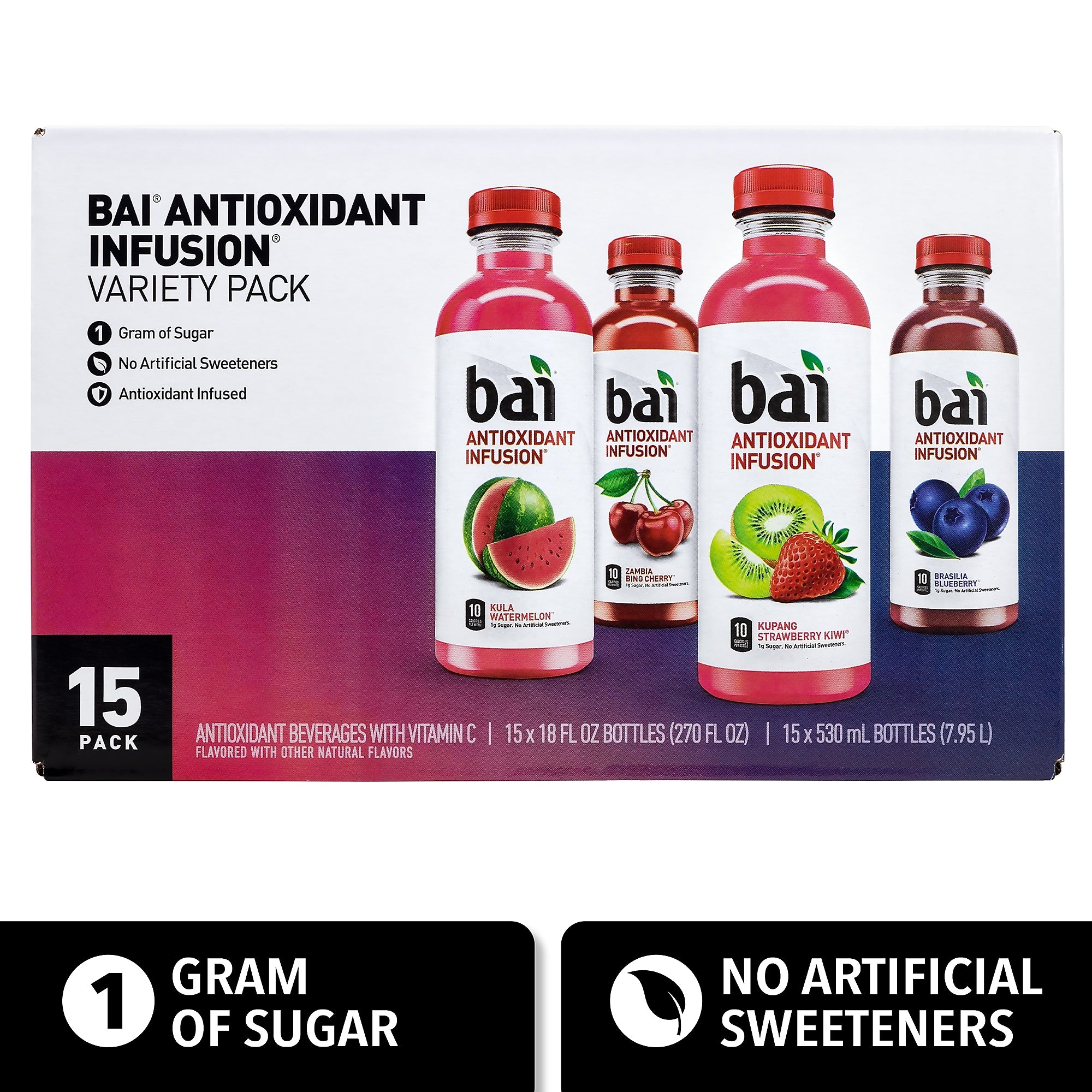 Bai Water Sunset Variety Pack, 18 oz., 15/Pack