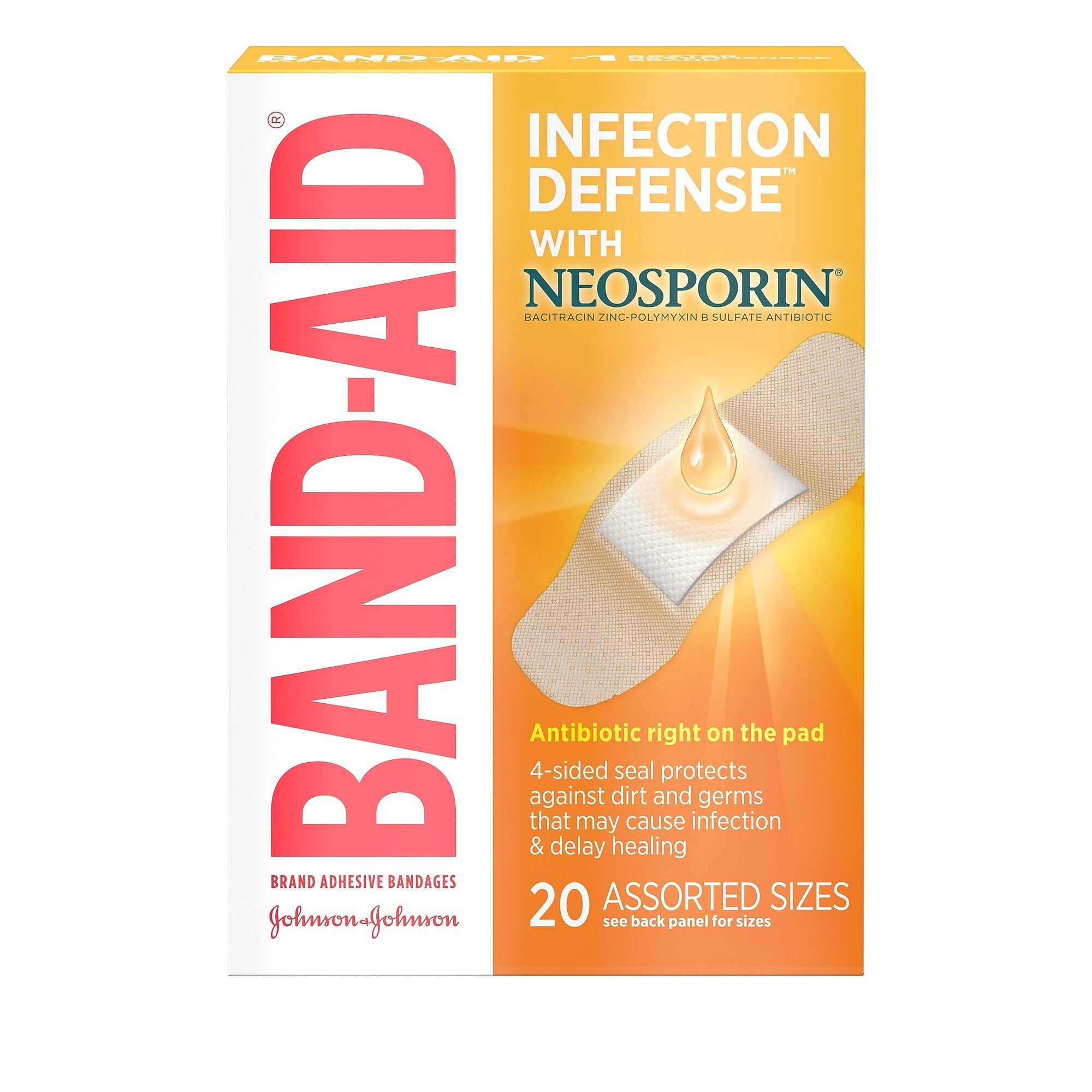 Band-Aid Adhesive Bandages Infection Defense with Neosporin, Assorted, 20/Box