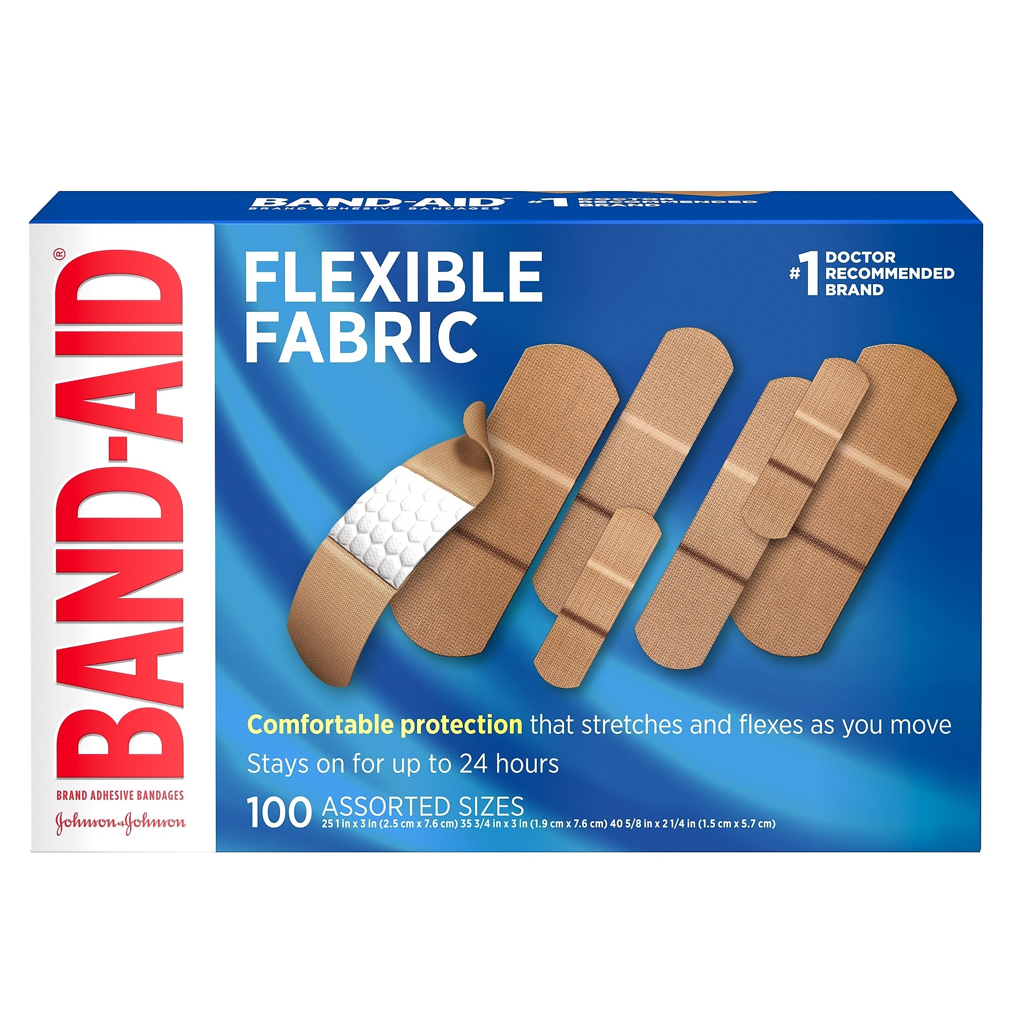 Band-Aid Brand Flexible Fabric Adhesive Bandages, Assorted Sizes, 100 Count