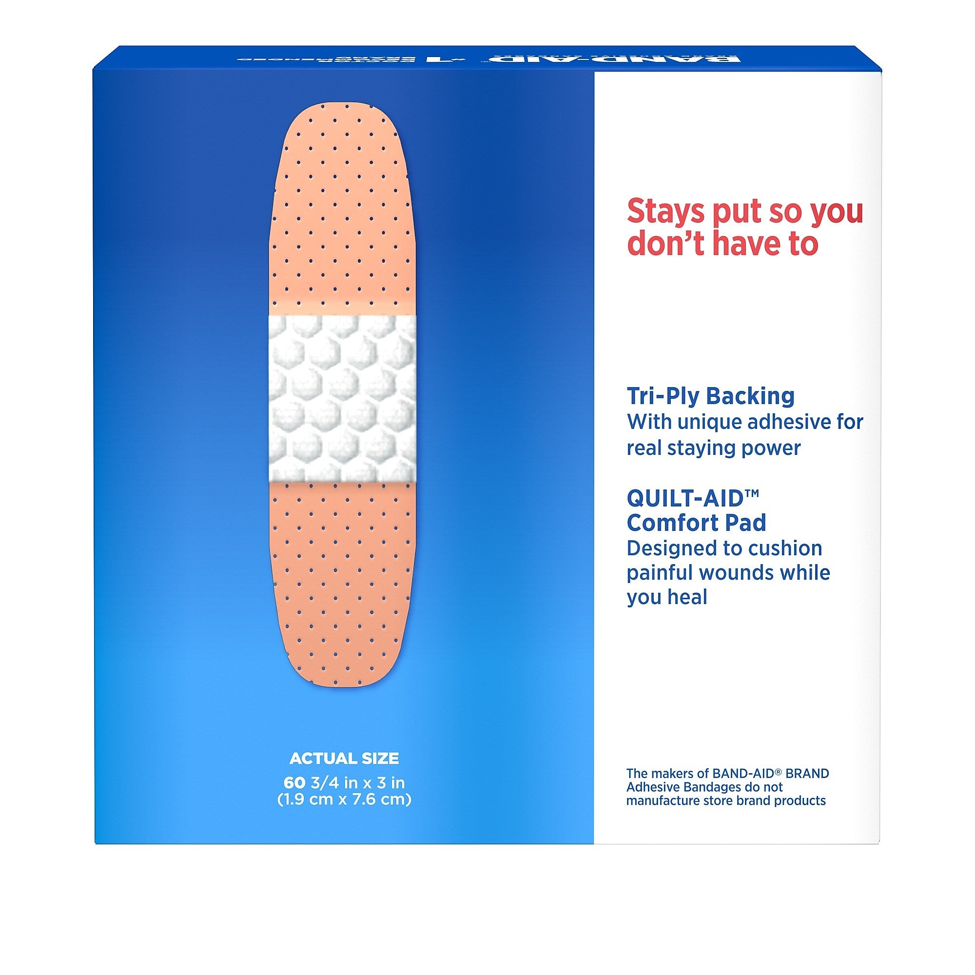 Band-Aid Brand Tru-Stay Plastic Strips Adhesive Bandages, All One Size, 60/Count