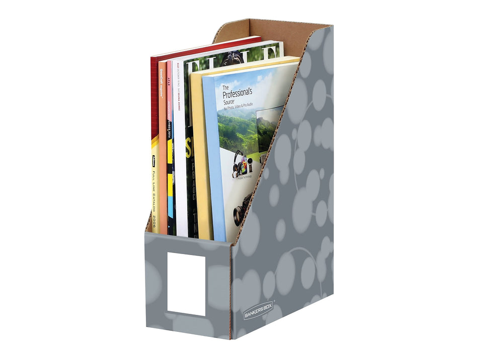 Bankers Box 12" x 4.25" x 9.63" Cardboard Magazine File, Gray, 4/Pack