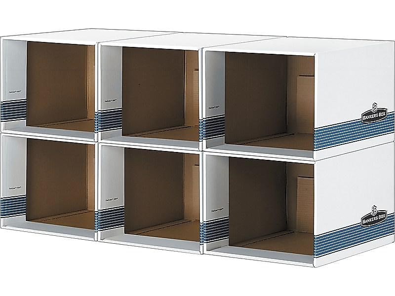 Bankers Box File/Cube™ Quick Set-Up Corrugated File Storage Box Shells, Letter/Legal Size, White/Blue, 6/Carton