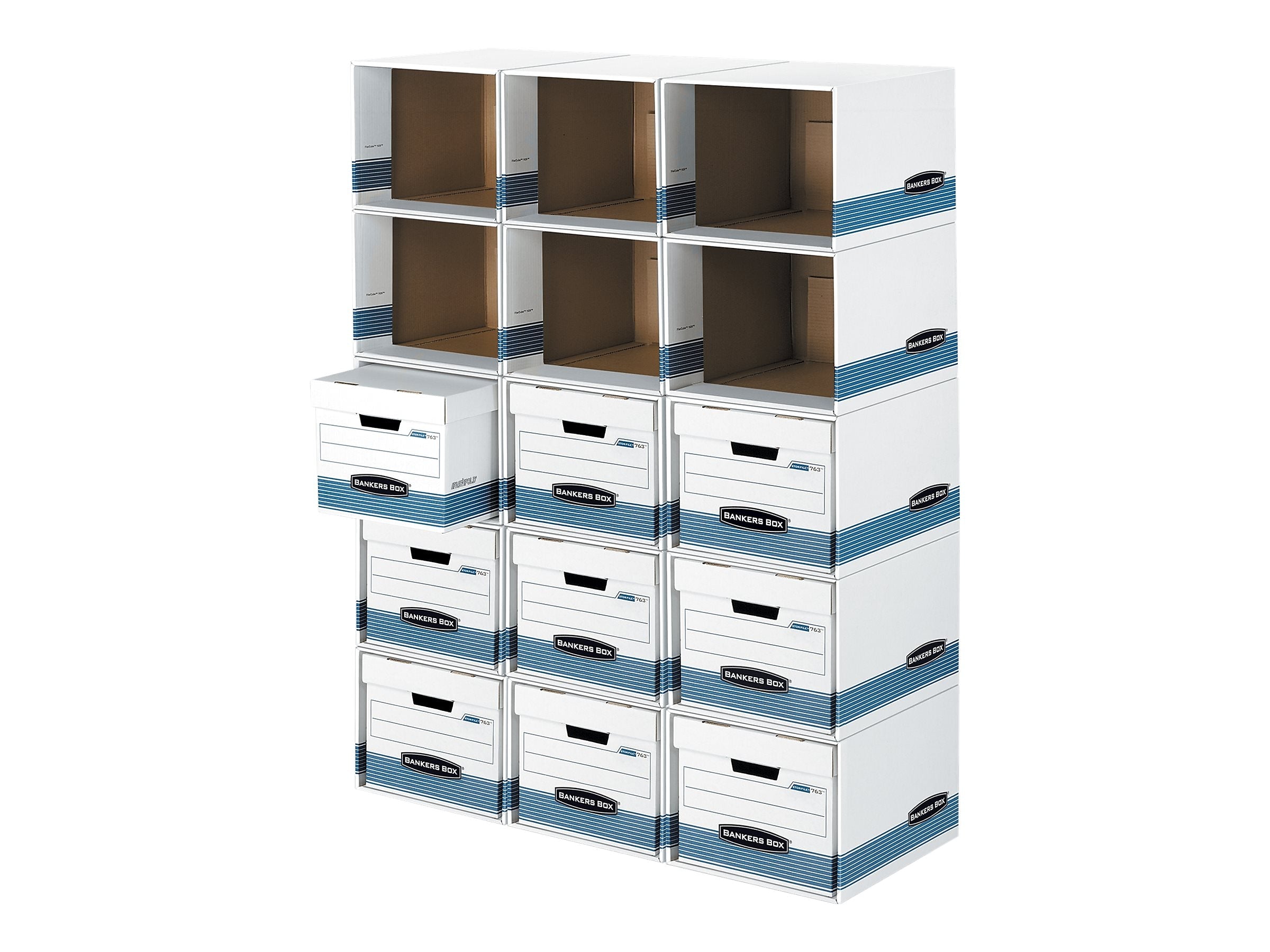 Bankers Box File/Cube™ Quick Set-Up Corrugated File Storage Box Shells, Letter/Legal Size, White/Blue, 6/Carton