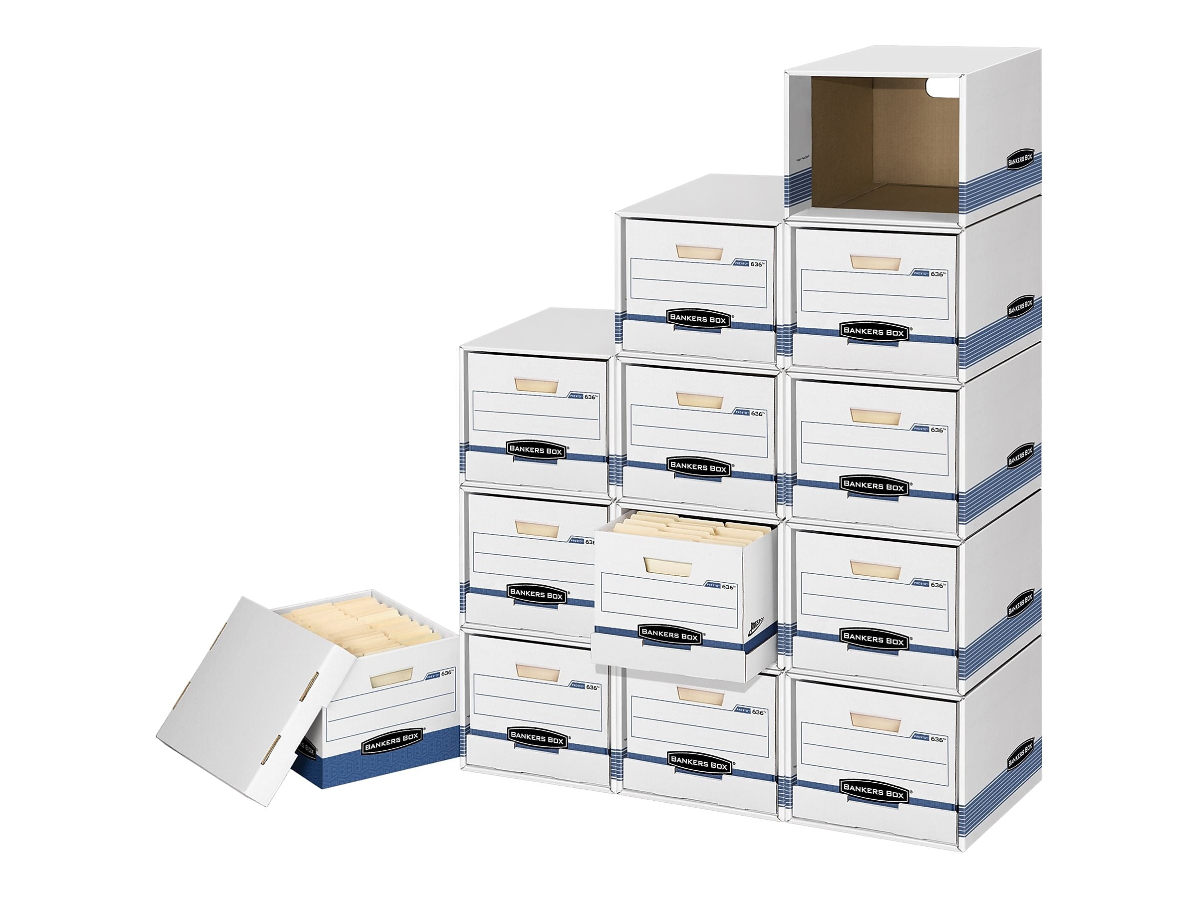 Bankers Box File/Cube™ Quick Set-Up Corrugated File Storage Box Shells, Letter/Legal Size, White/Blue, 6/Carton