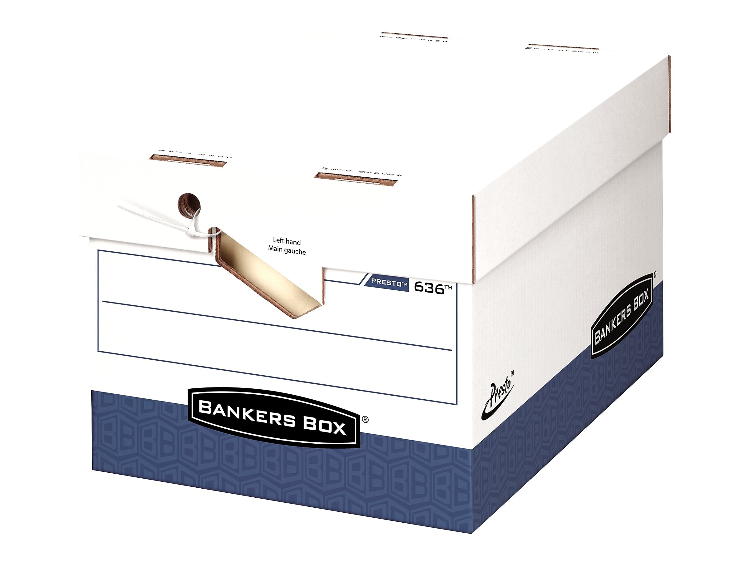 Bankers Box Heavy-Duty File Storage Boxes, Lift-Off Lid, Letter/Legal Size, White/Blue, 12/Carton