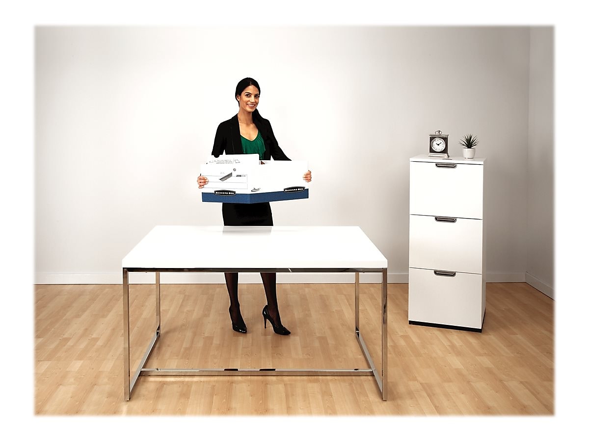 Bankers Box Heavy-Duty File Storage Boxes, Lift-Off Lid, Letter/Legal Size, White/Blue, 12/Carton