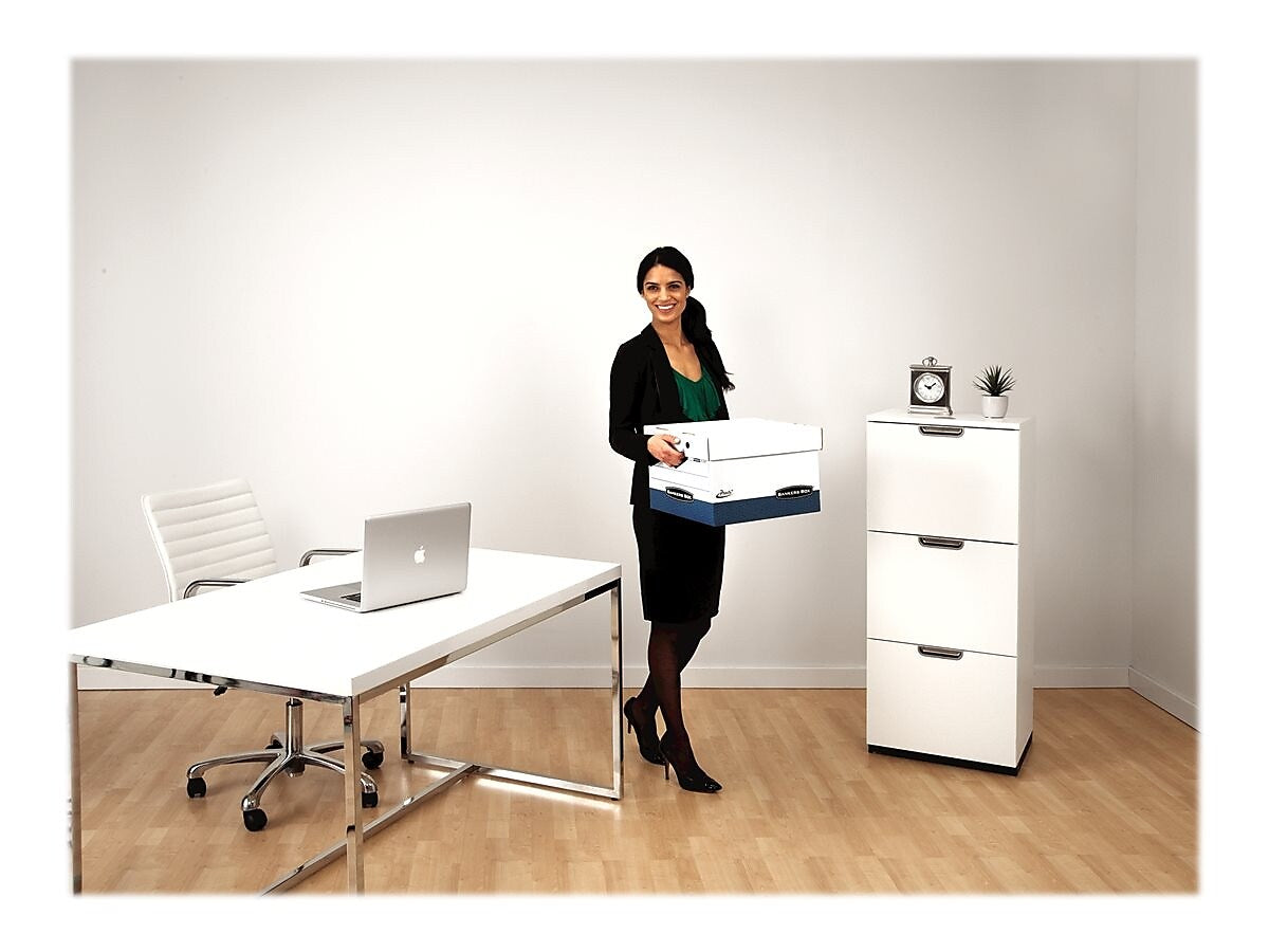 Bankers Box Heavy-Duty File Storage Boxes, Lift-Off Lid, Letter/Legal Size, White/Blue, 12/Carton