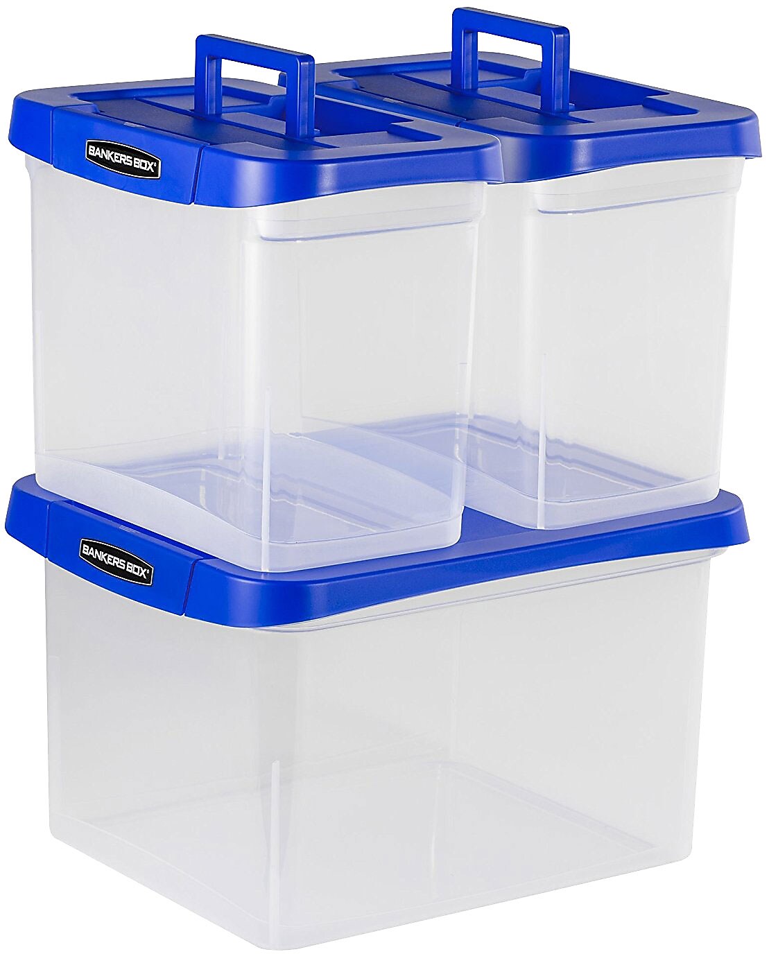 Bankers Box Heavy-Duty Plastic File Box, Letter/Legal Size, Blue/Clear