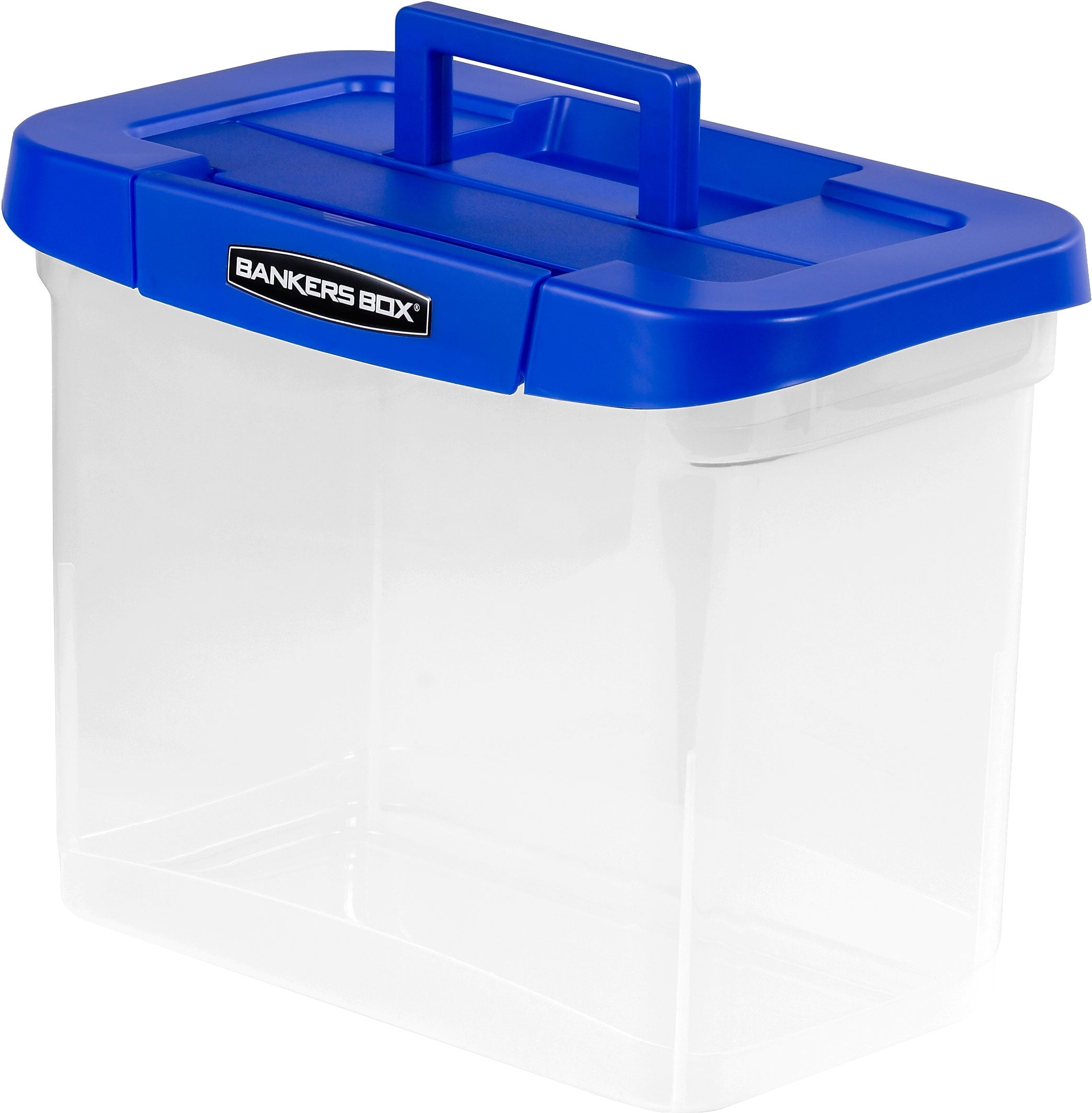 Bankers Box Heavy-Duty Plastic Portable File Storage Box, Letter Size, Blue/Clear