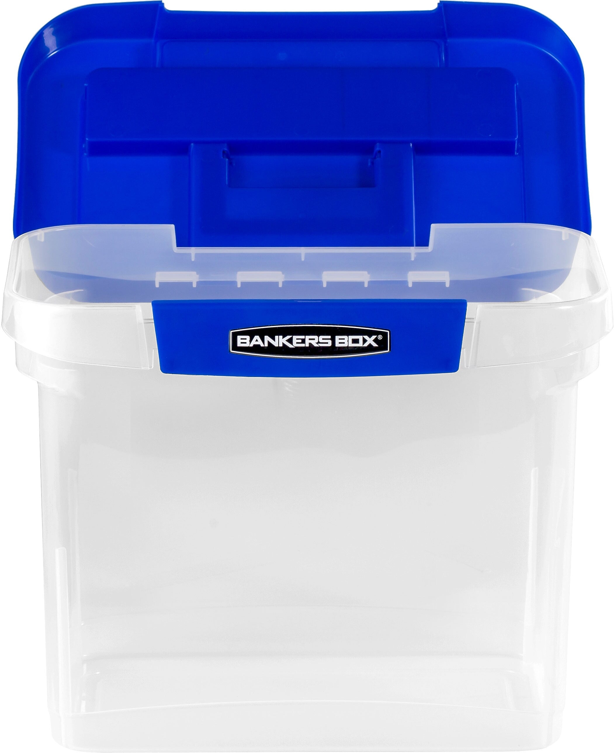 Bankers Box Heavy-Duty Plastic Portable File Storage Box, Letter Size, Blue/Clear