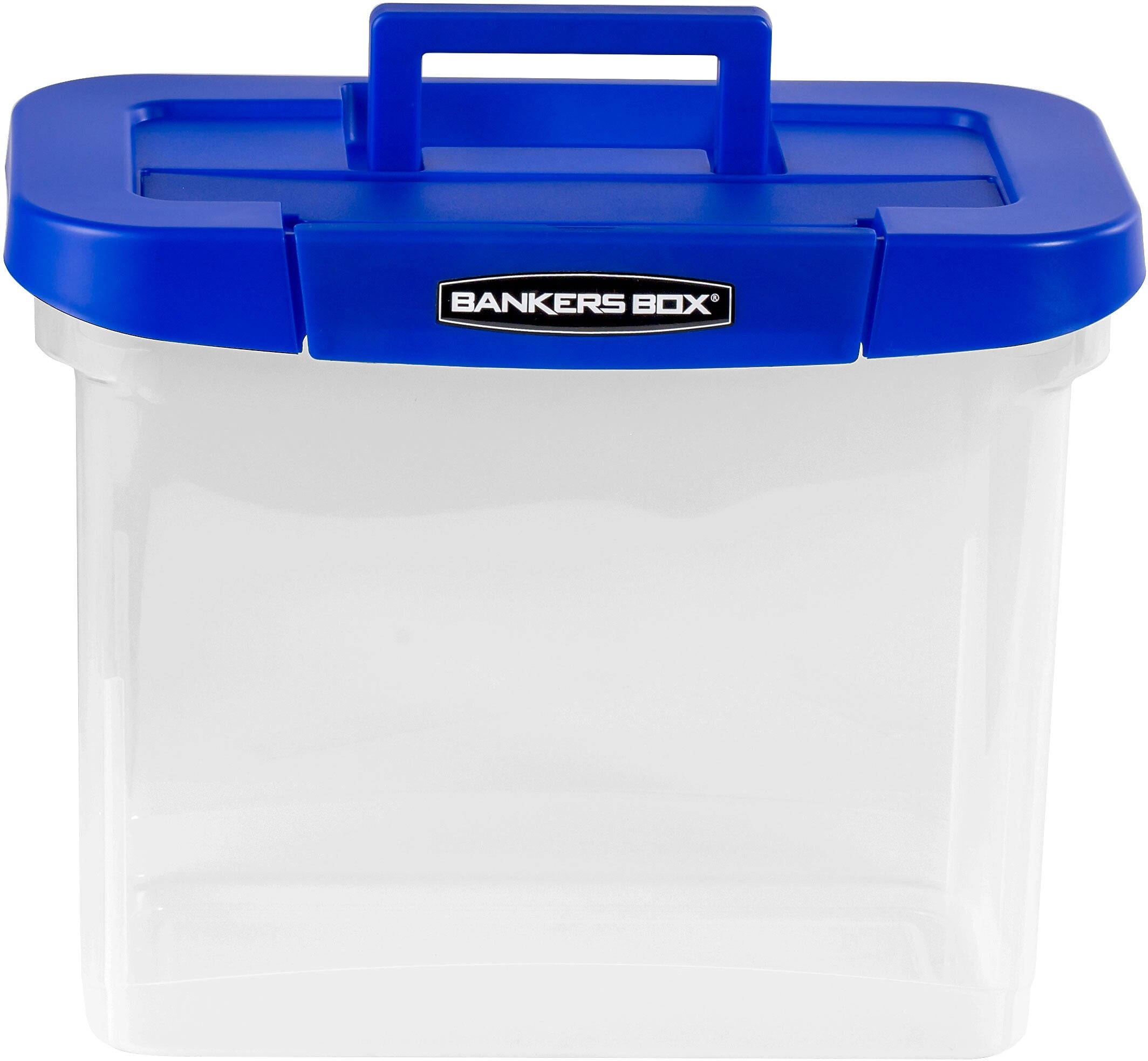 Bankers Box Heavy-Duty Plastic Portable File Storage Box, Letter Size, Blue/Clear